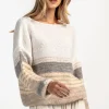 Swetry Oversize | Swetry We Wzór>Fobya Sweter z wełny w paski F1897 ecru