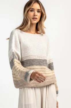 Swetry Oversize | Swetry We Wzór>Fobya Sweter z wełny w paski F1897 ecru