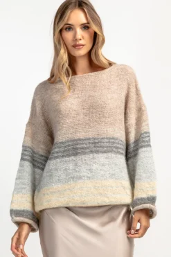 Swetry Oversize | Swetry We Wzór>Fobya Sweter z wełny w paski F1897 latte