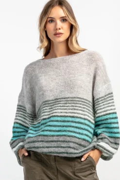 Swetry Oversize | Swetry We Wzór>Fobya Sweter z wełny w paski F1897 szary