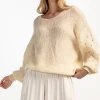 Swetry Eleganckie | Swetry We Wzór>Fobya Sweter z wełny z dekoltem w serek F1896 beżowy