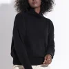 Swetry Eleganckie | Swetry Krótkie>Fobya Wełniany elegancki sweter z golfem F1321 czarny