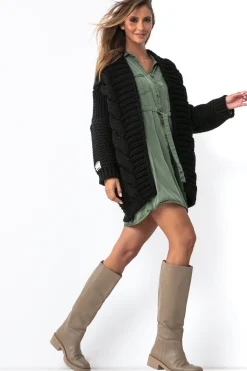 Kardigany Na Jesień I Zimę | Kardigany Klasyczne>Fobya Wełniany kardigan Chunky Knit o grubym splocie F1500 czarny
