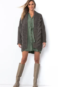 Kardigany Na Jesień I Zimę | Kardigany Klasyczne>Fobya Wełniany kardigan Chunky Knit o grubym splocie F1500 espresso
