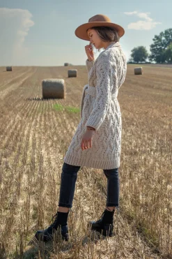 Kardigany Na Jesień I Zimę | Kardigany Z Paskiem>Fobya Wełniany kardigan o grubym splocie Chunky Knit F1480 beżowy