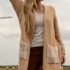 Kardigany Na Jesień I Zimę | Kardigany Eleganckie>Fobya Wełniany kardigan z kieszeniami F1741 carmel