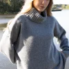 Swetry Z Golfem | Cienkie Swetry>Fobya Wełniany luźny sweter z golfem F1350 szary