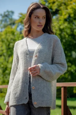 Kardigany Na Jesień I Zimę | Kardigany Eleganckie>Fobya Zapinany kardigan z niefarbowanej wełny alpaki F1725 szary