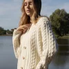 Kardigany Na Jesień I Zimę | Kardigany Eleganckie>Fobya Zapinany wełniany kardigan F1904 ecru